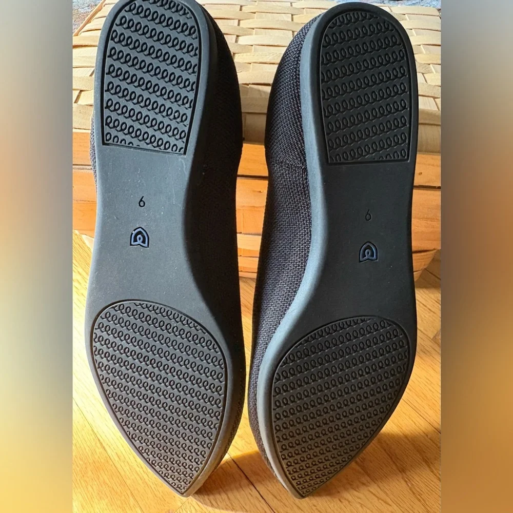 Rothy's The Point II Pointed Flats in Black with Blue Trim - Picture 5 of 5
